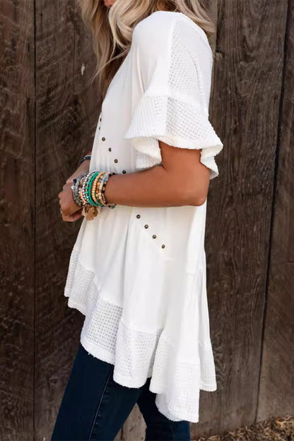 Color Beading V Neck T-shirts