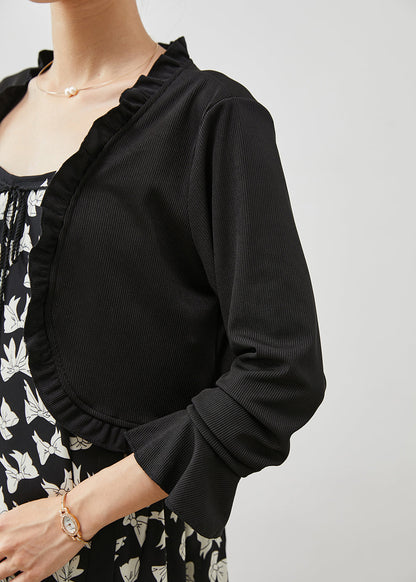 Black Ruffled Print Chiffon Dress Two Pieces Set Summer