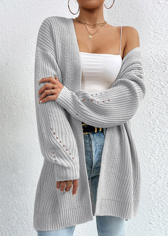 Apricot V Neck Loose Mid Knit Cardigan Fall