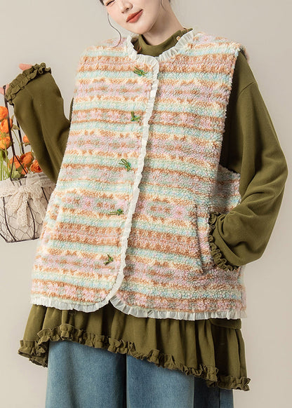 Coffee Patchwork Button Faux Fur Waistcoat Sleeveless