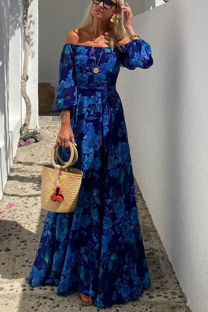 With Love Off Shoulder Back Smocked Vacation Maxi Dress