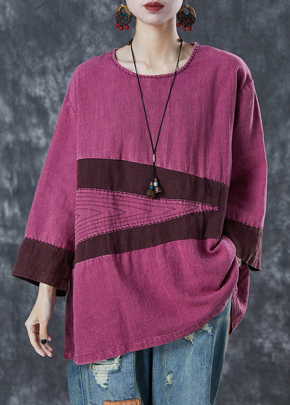 Rose Oversized Patchwork Linen Blouses Spring