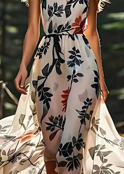 Stylish Print Silk Spaghetti Strap Dress Sleeveless
