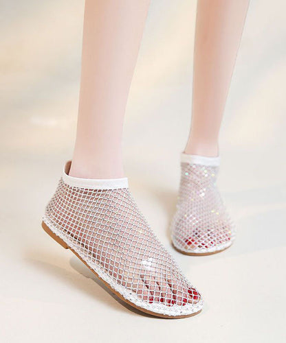 Red Breathable Mesh Sandals Boots Splicing Zircon