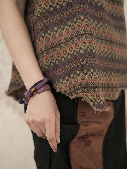 Retro Worn Irregular Hem Geometric Vest