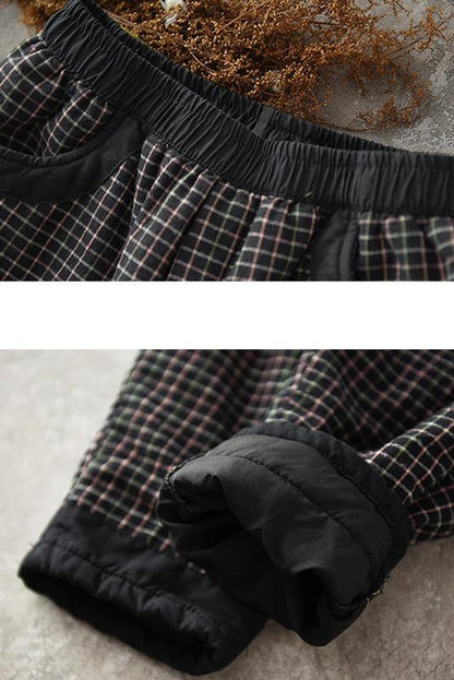 Cotton Linen Plaid Elastic Waist Pants