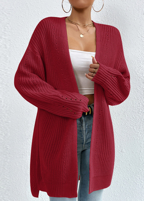 Apricot V Neck Loose Mid Knit Cardigan Fall