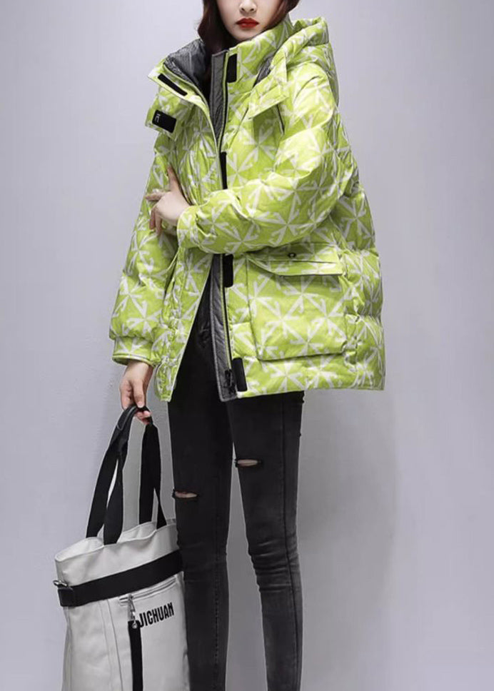 Black Hooded Print Fine Cotton Filled Coats Winter