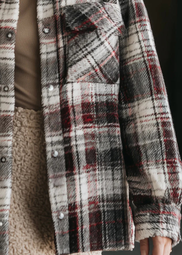 Peter Pan Collar Pockets Plaid Cotton Jacket Fall