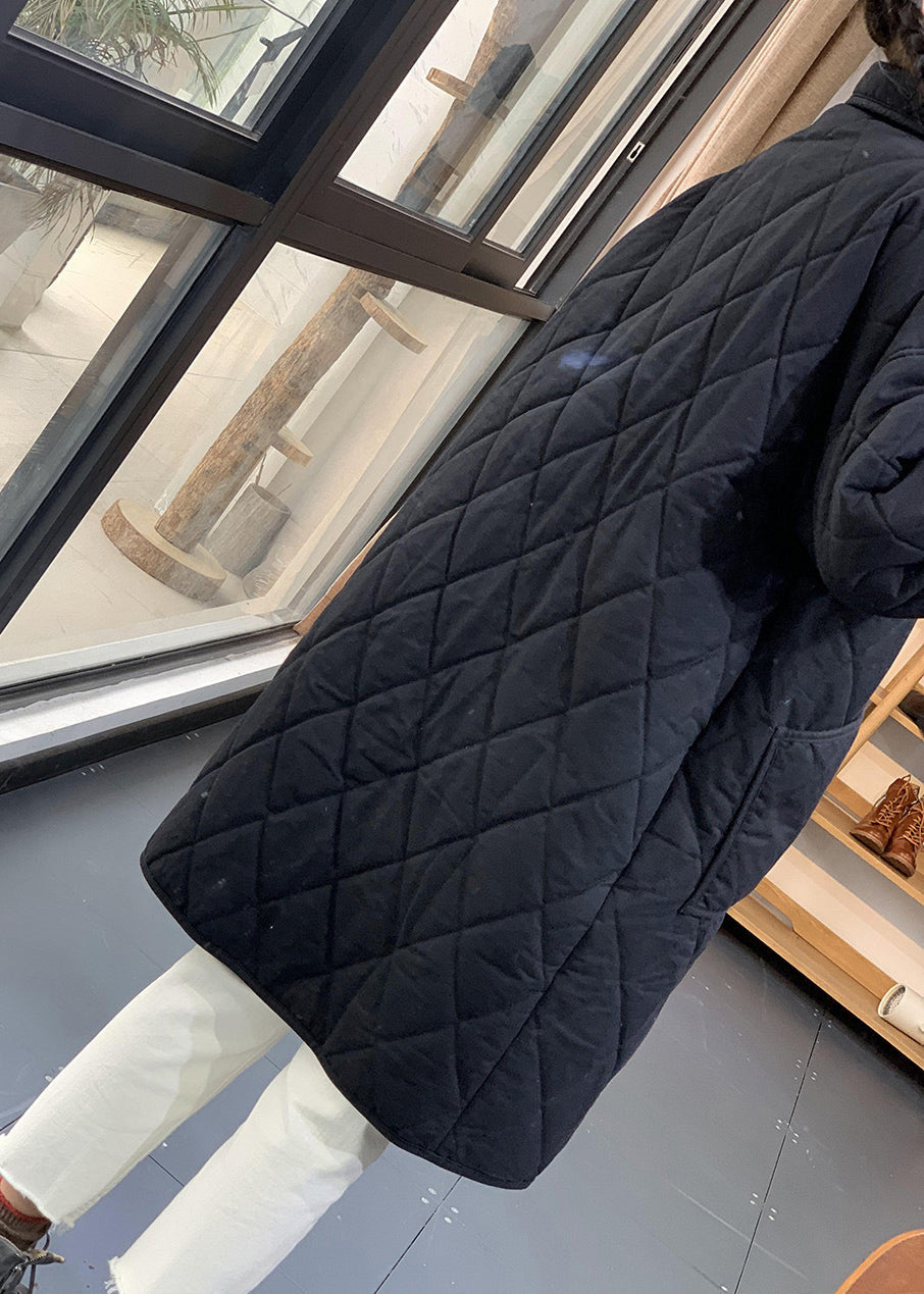 Italian Black Oversized Cozy Fine Cotton Filled Witner Coats