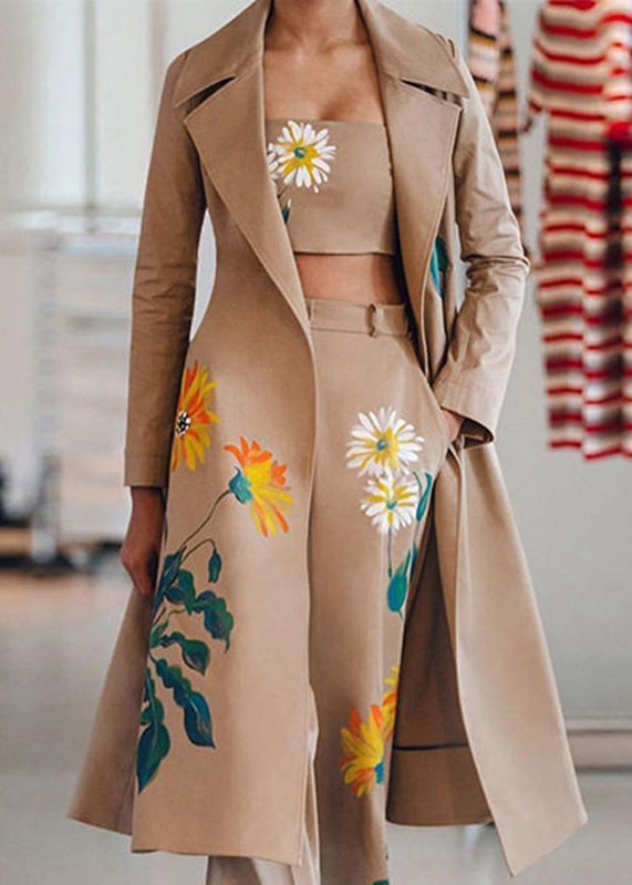 Black Notched Print Coats ,tube Top and Pants Three Pieces Set Spring