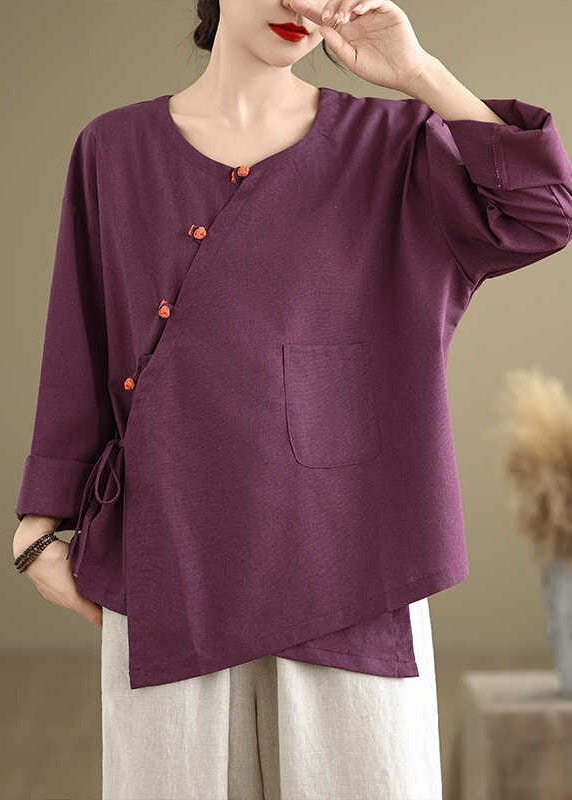 Purple Oversized Tie Waist Linen Shirts Spring