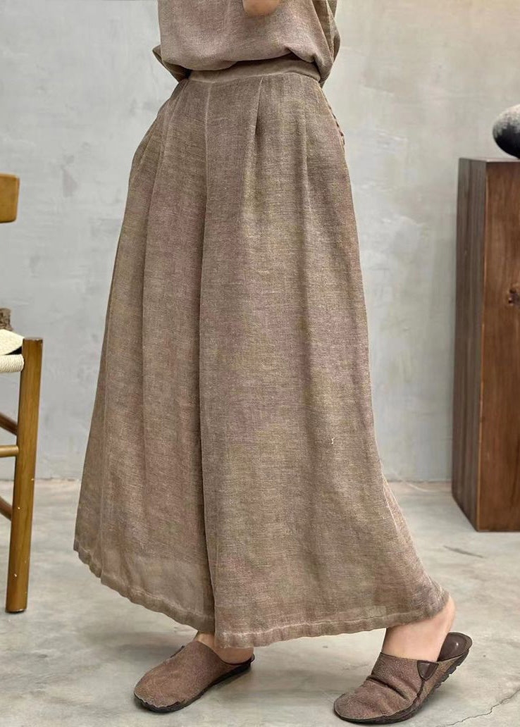 Coffee Linen Summer Wide Leg Pants High Waist