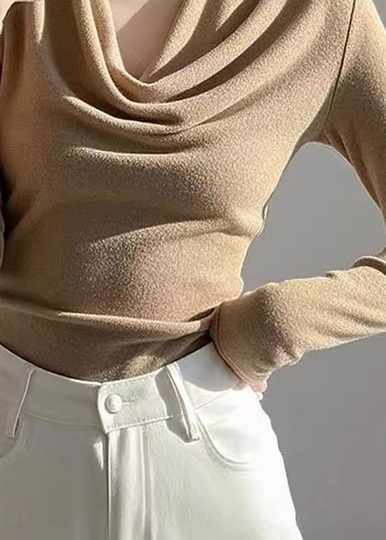 Khaki Turtle Neck Woolen Knit Top Spring