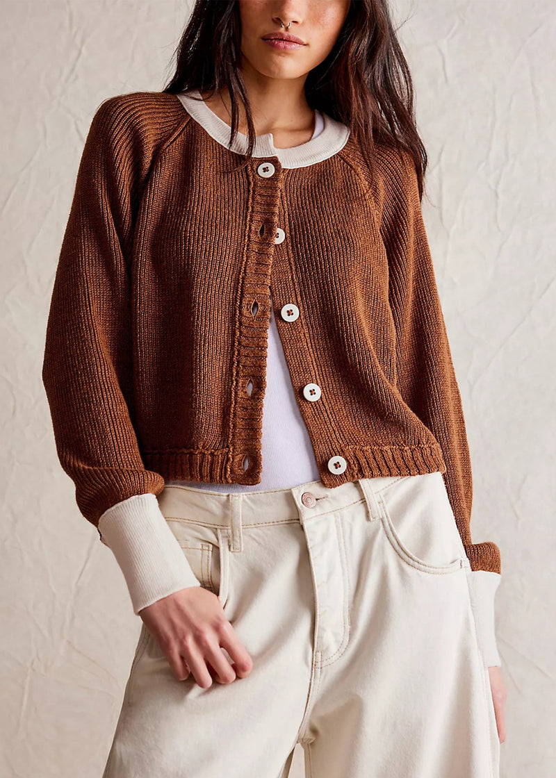 Modern Coffee O Neck Button Knit Loose Cardigans Fall