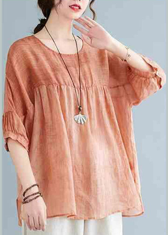 Orange O-neck Patchwork Side Open T Shirt Half Sleeve