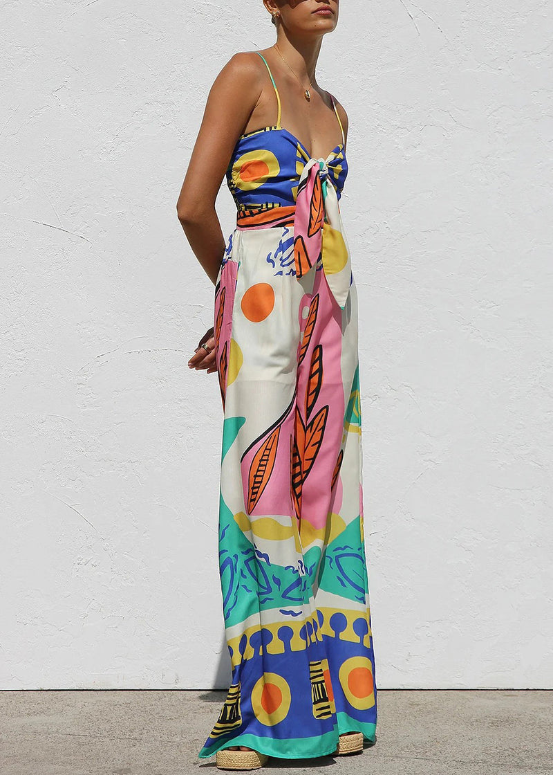 Unique Blue V Neck Spaghetti Strap Jumpsuit Sleeveless