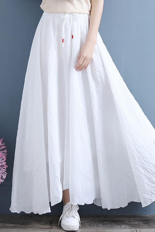 Summer Retro Cotton Linen White Skirt Long Skirt