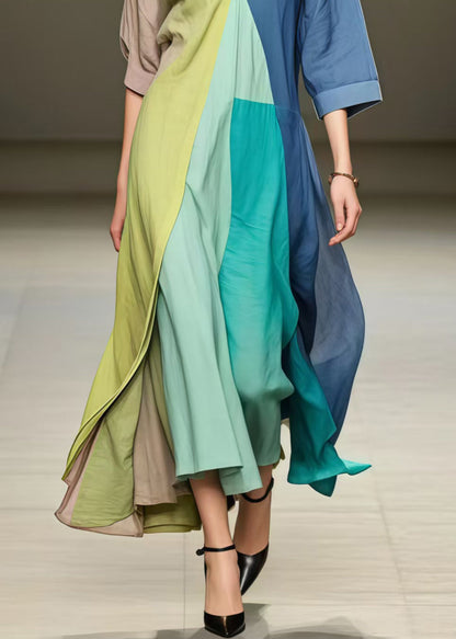 Colorblock Asymmetrical Exra Large Hem Cotton Maxi Dresses Summer