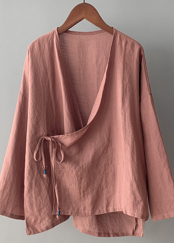 Rose V Neck Lace Up Cotton Top Spring