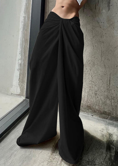 Black Cotton Wide Leg Summer Pants Asymmetrical