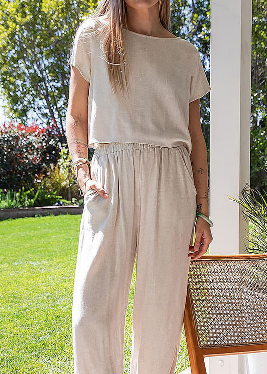 Simple O Neck Linen T Shirt Top Summer
