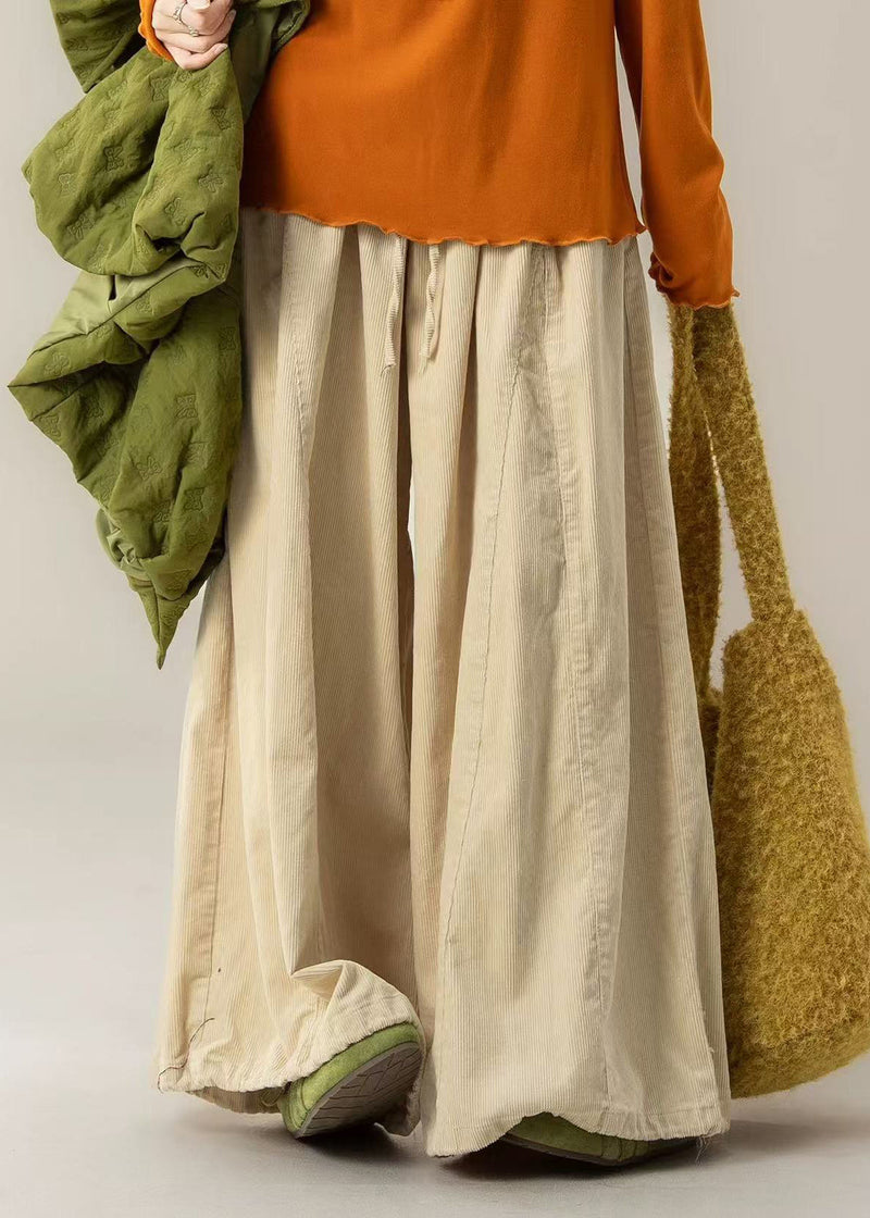 Beige Oversized Corduroy Wide Leg Pants Trousers Spring