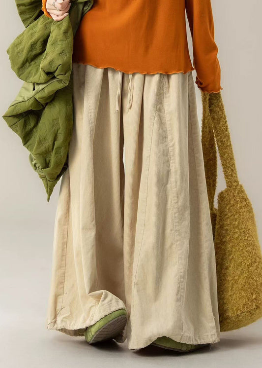 Beige Oversized Corduroy Wide Leg Pants Trousers Spring