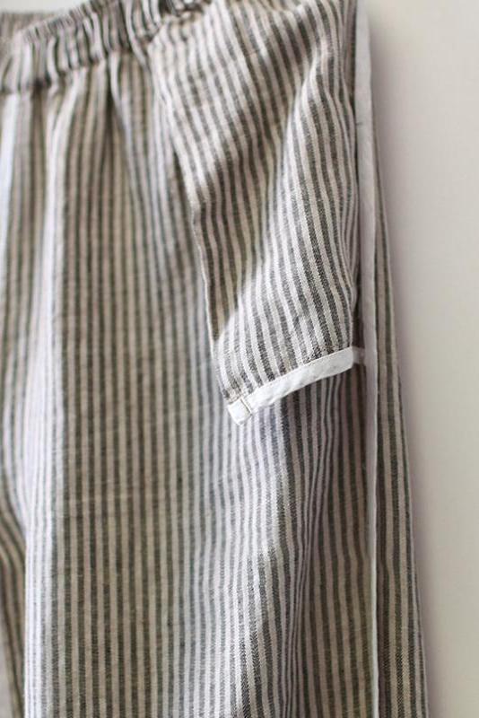 Limited Stock- 100% Linen Straight Pants for Black Stripe