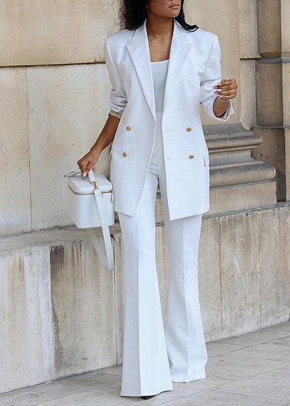 French White Suit Coats and Pants Two Pieces Set Fall