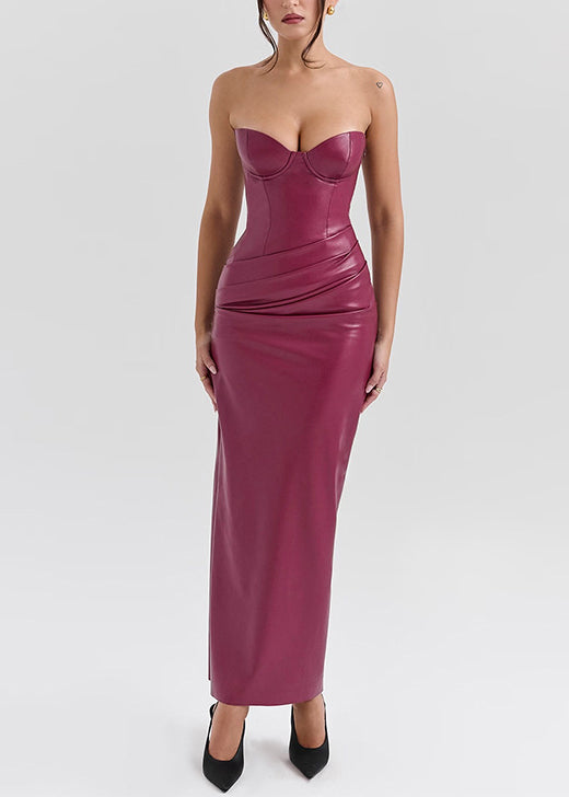 Italian Mulberry Faux Leather Strapless Dresses Sleeveless