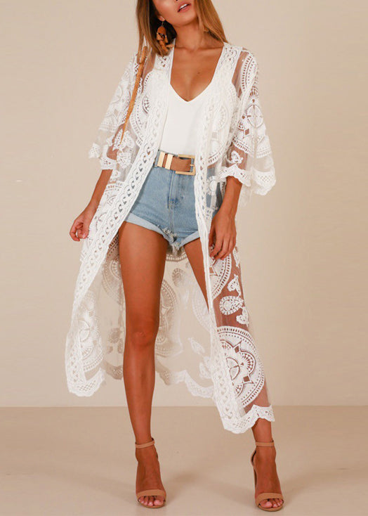 White Lace Embroidered Tulle Cardigan Summer