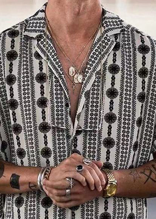 French Black Peter Pan Collar Print Cotton Shirt Summer