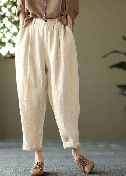 Orange High Waist Pockets Original Design Linen Harem Pants Summer