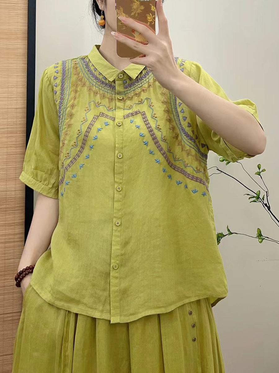 Summer Embroidery Button-up Shirt