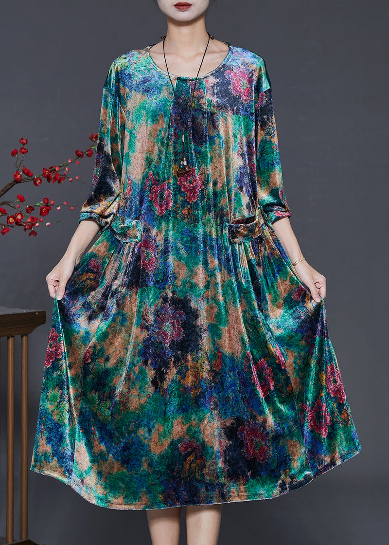 Green Oversized Tie Dye Silk Velvet Dresses Summer
