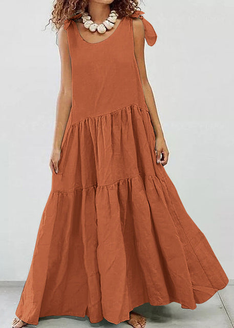 V-neck Cotton and Linen Dress Sleeveless