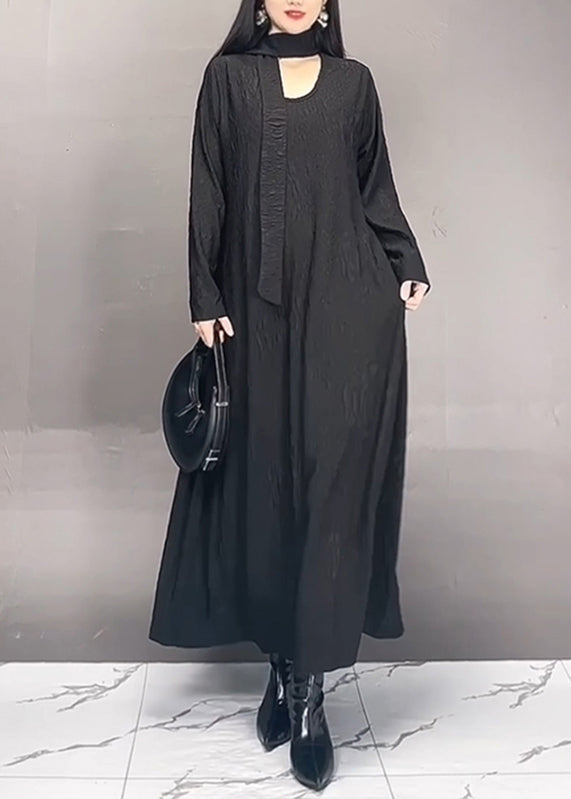 Red O-neck Wrinkled Maxi Dresses Fall