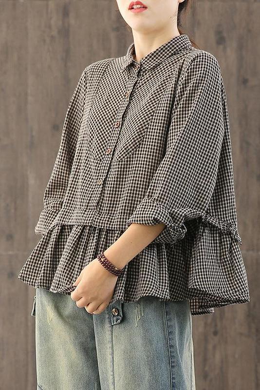 Limited Stock- Loose Plaid Ruffle Splicing Cotton Linen Shirt