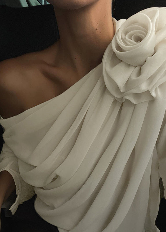 Brief Apricot One Shoulder Chiffon Top Spring