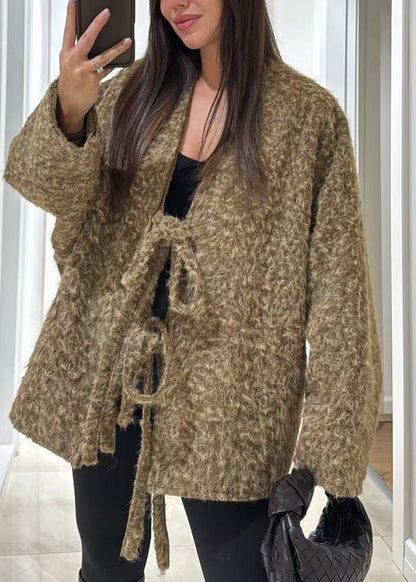 Boutique Mulberry V Neck Lace Up Woolen Coat Fall
