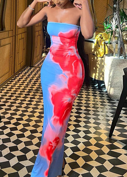 Printed One Shoulder Strapless Dress