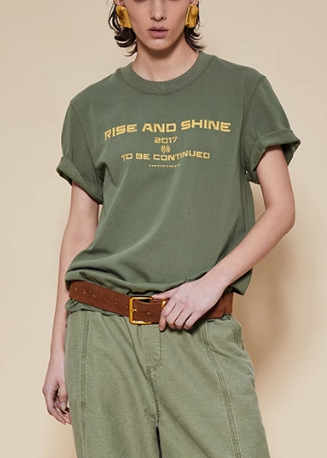 Green O Neck Letter Cotton T Shirt Summer