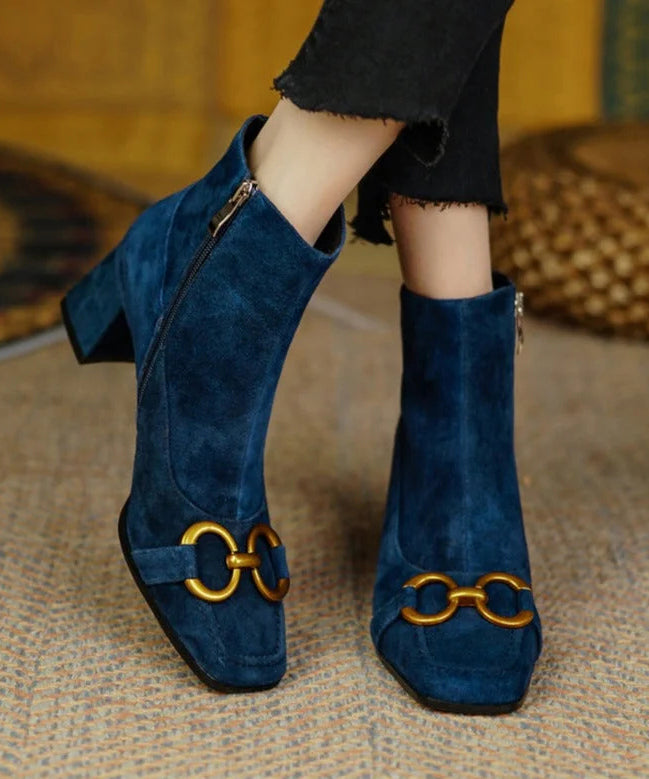 Comfy Sequined Splicing Boots Blue Suede