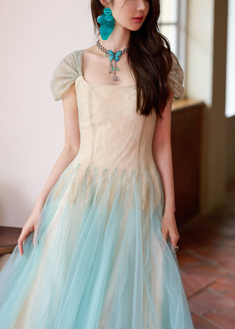 Apricot Sequins Lace Patchwork Tulle Long Dress Summer