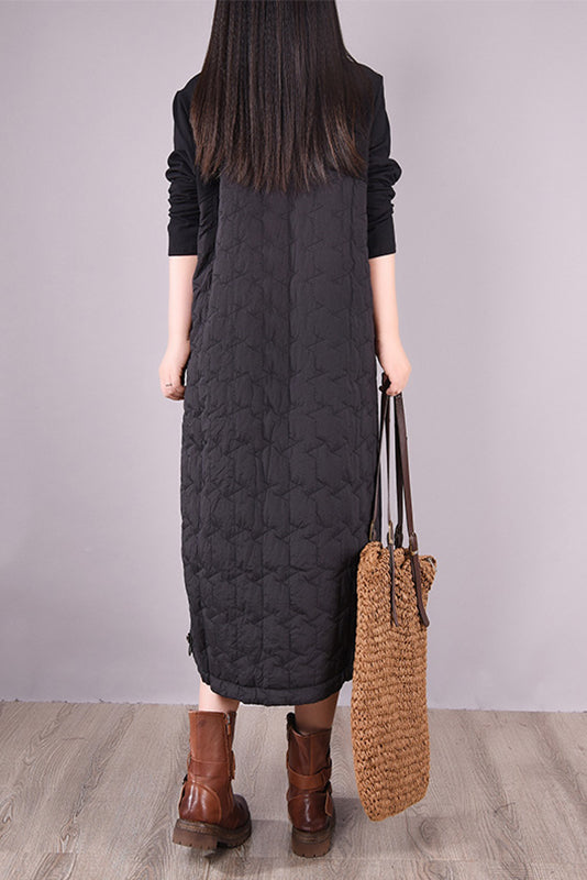 Winter Quilted Dress High Neck Stitching Dress