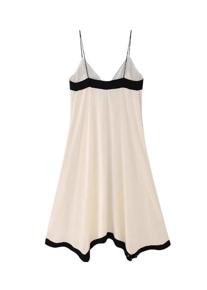 White V Neck Cotton Spaghetti Strap Dress Summer