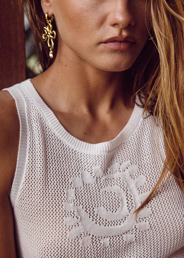 Slim Fit White Cut Out Lace Up Knit Swimwears Cover Ups Dress Sleeveless
