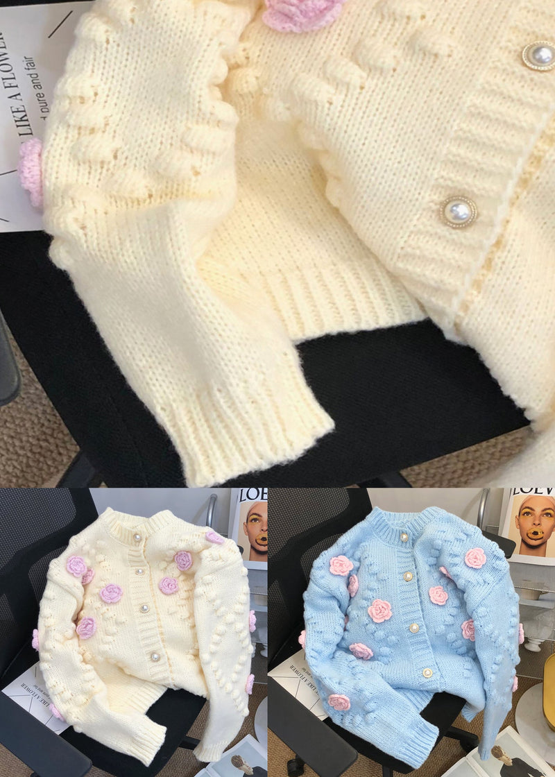 French Blue O Neck Patchwork Knit Cardigans Fall