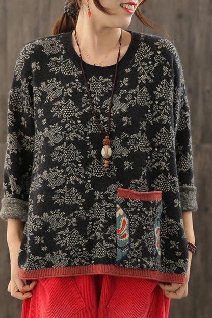 Autumn Knitted Pocket Split Hem Sweater